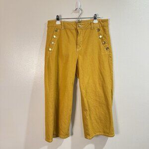 Liz Claiborne Pants 12 Mustard Yellow Wide Leg Sailor Buttons Nautical Stretch